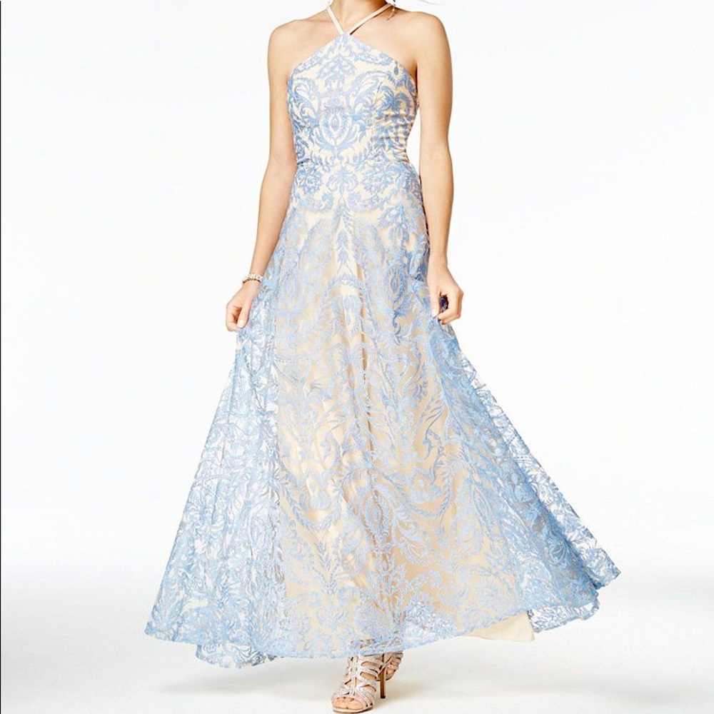Speechless blue lace overlay prom dress. US size 5, worn one time, no damages.